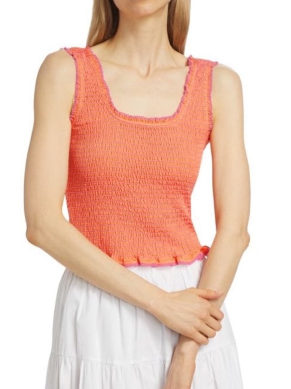 NWT Rails Maxine Fully Smocked Ruffle Lined Top in Papaya XS
